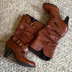 Aldo Brown Leather Heeled Boots